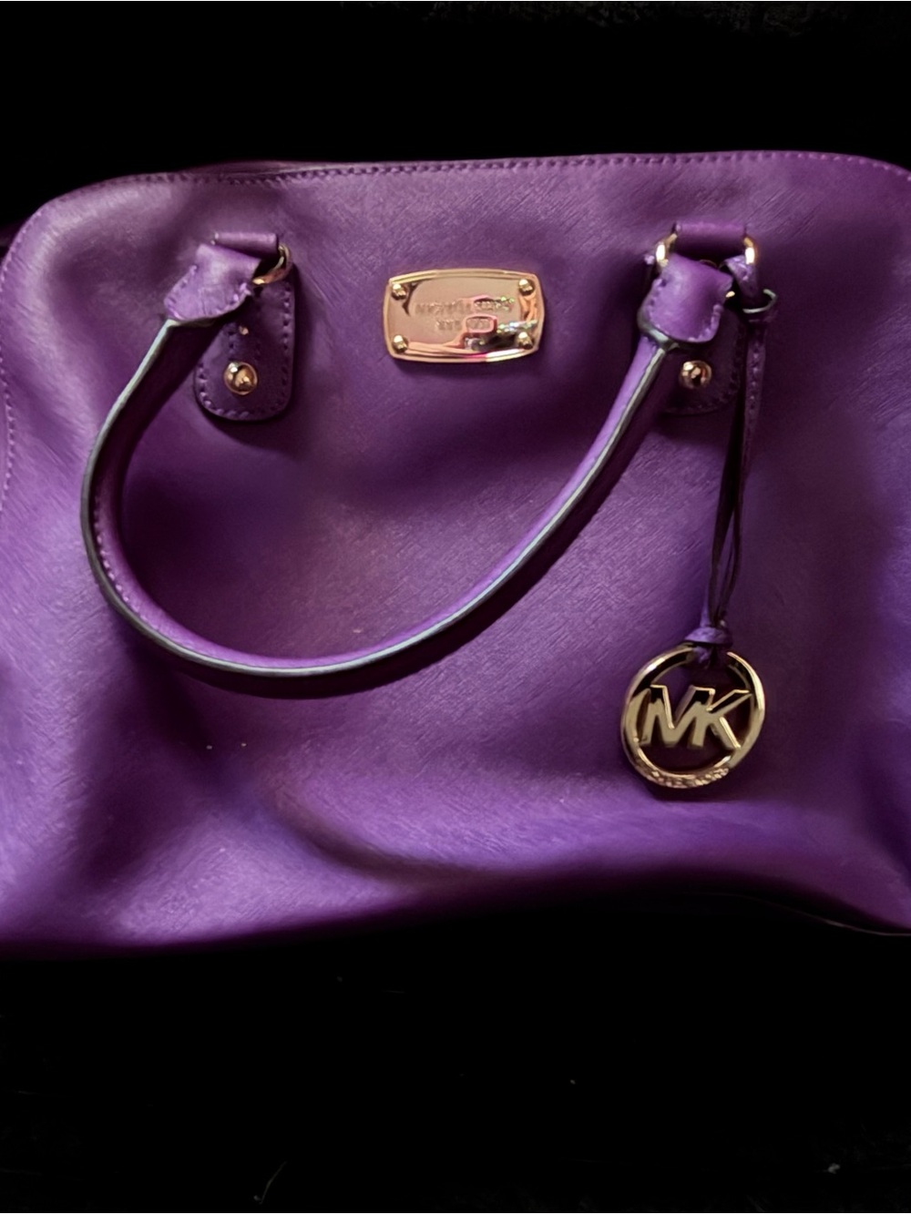 Michael Kors Purple Leather Satchel with Gold Hardware